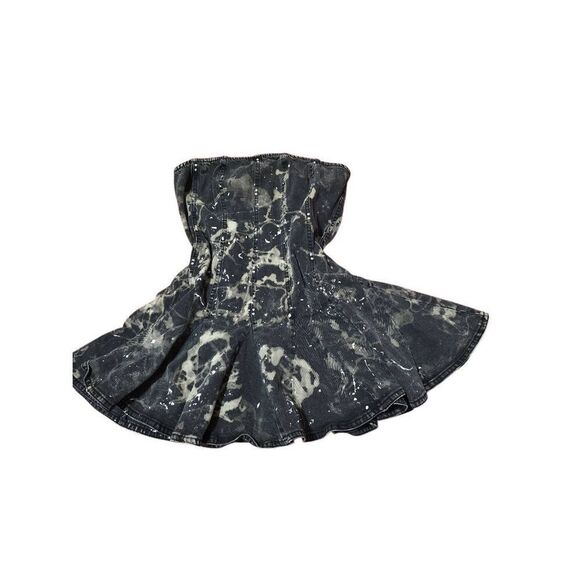 Custom Hand Dyed Strapless Denim Mini Dress - Picture 1 of 3